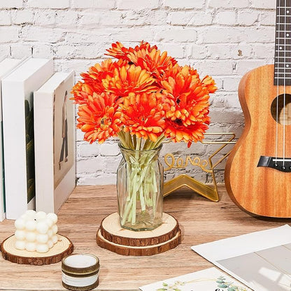 20 Pcs Orange Gerbera Daisy Faux Artificial Daisies Flower Bouquet Fake African Daisy Flower for Wedding Bridal Bouquet Party Home Kitchen Table Centerpiece (Orange)
