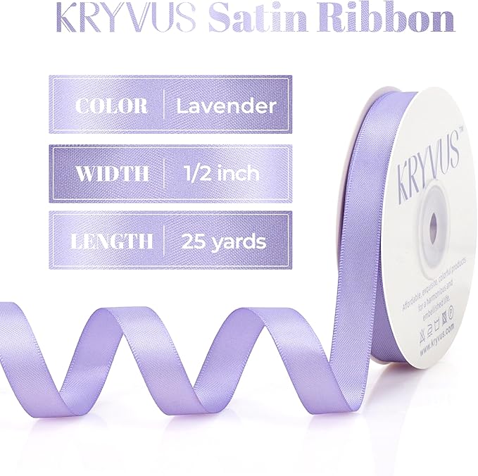 Lavender Satin Ribbon, Double Faced 1/2 Inch X 25 Yards Lavender Ribbon, Premium Satin Ribbon for Gift Wrapping, Crafts, Hair Bow Making, Sewing, Flower Bouquet, Wedding Party Decor