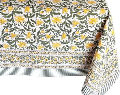 ATOSII 'Noor' 100% Cotton Boho Rectangle Tablecloth, Handblock Floral Print Linen Table Cloth for Dining Table I Tabletop I Parties/Outdoor I Wedding I Spring/Summer (60" X 90")
