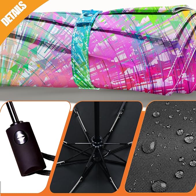 Small Compact Travel Automatic Folding Umbrella for Women, Portable Lightweight, Rain, Wind, UV Sun Shade