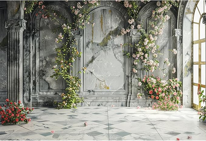 Baocicco 5x3ft Place Flower Wall Photography Background Victoria Arch European Castle Wall Pink Red Rose Backdrop for Women Girls Themed Party Decorations Wedding Baby Shower Cake Table Photoshoot