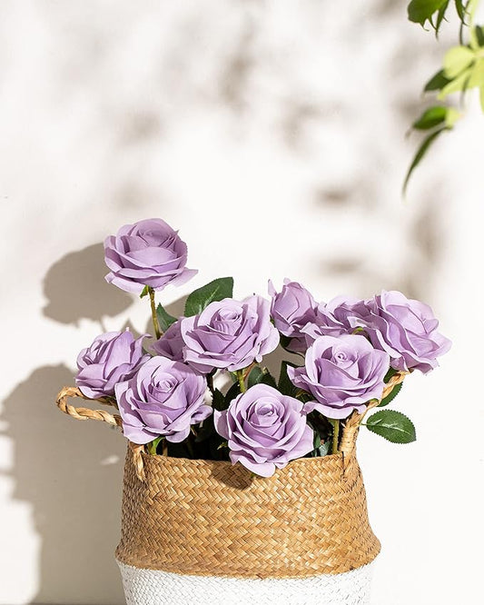 DuHouse 10pcs Silk Roses Artificial Flowers Fake Rose for Arrangement Wedding Party Home Decoration (Lilac)