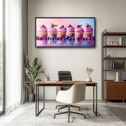 Pink Dessert Large Wall Art Framed Wall Decor for Living Room Cupcakes Pictures Oversized Canvas Print Painting Modern Extra Large Framed Artwork for Bedroom Office Home Decor 60"x30"