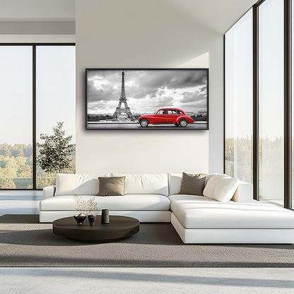 Eiffel Tower Large Wall Art Black and White Framed Red Wall Decor for Living Room Paris City Pictures Oversized Canvas Print Painting Modern Extra Large Framed Artwork for Bedroom Office 60"x30"