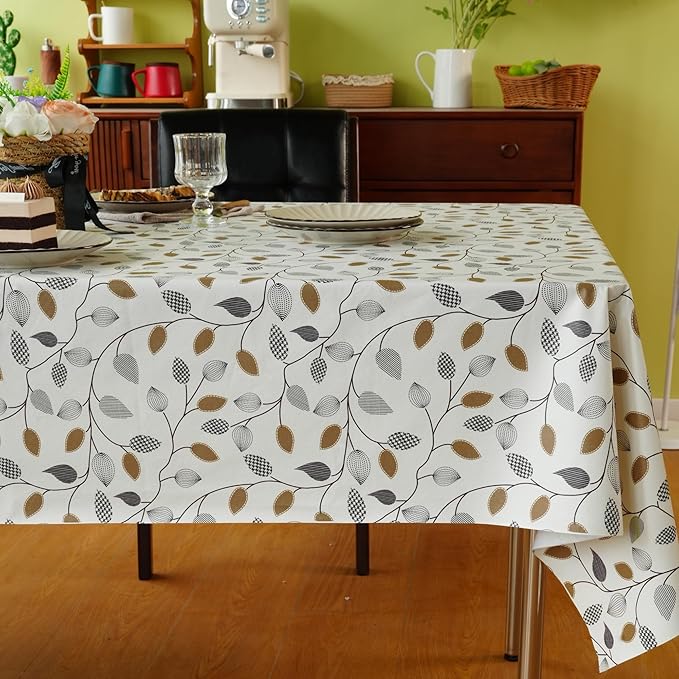 Rectangle Table Cloth,100% Waterproof Tablecloth Oil Proof Spill Proof Vinyl Table Cloth, Wipe Clean Plastic Table Cover for Dining, Camping, Indoor and Outdoor 54" x 120",Leaf