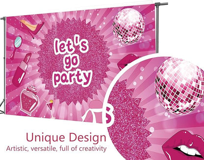 7x5ft Shiny Pink Neon Happy Birthday Decoration Backdrop for Princess Lady Girls Women Theme Party Glitter Pink Bokeh Table Wall Decorations Banner Sparkle Birthday Photo Booth Background