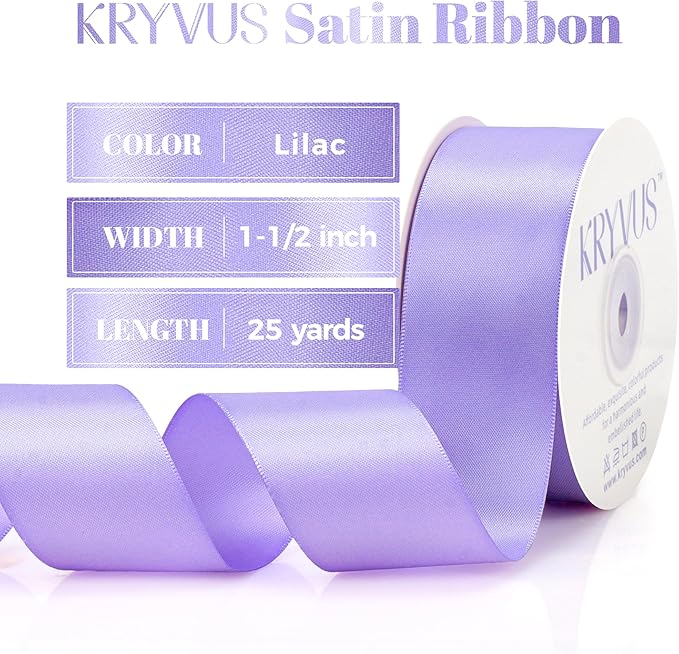 Lilac Satin Ribbon, Double Faced 1-1/2 Inch X 25 Yards Lilac Ribbon, Premium Satin Ribbon for Gift Wrapping, Crafts, Hair Bow Making, Sewing, Flower Bouquet, Wedding Party Decor