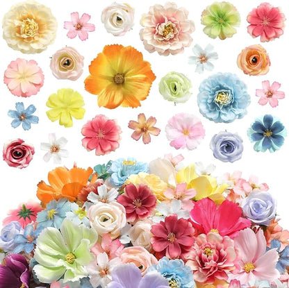 180Pcs Mini Fake Flower Heads Multicolor Small Silk Faux Flower Heads Artificial Rose Daisy Flowers Bulk for Cake Crafts DIY Graduation Cap Wedding Hair Dresses Wreath Party Home Decor