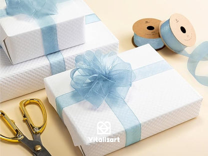 Vitalizart Dusty Blue Ribbon Organza Sheer Ribbon 1 inch x 30Yd Handmade Fabric Ribbons for Gift Wrapping Christmas Tree Crafts Bows Wedding Invitations Wreaths Wrap