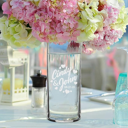 My Personal Memories Custom Etched Glass Flower Vase - Personalized with Your Text for Weddings, Valentine's, Mother's Day, Couples, Anniversaries, Birthdays, Gifts (Couples Style)