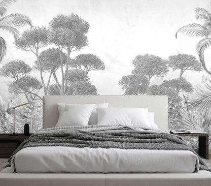 Gray Forest Wallpaper Tropical Trees and Leaves Wall Mural for Bedroom Living Room Sofa Background