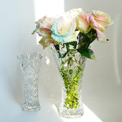 kanpura Clear Crystal Vase, Glass Flower Vase Thickening Design Suitable for Home Christmas Centerpieces Decor, Mothers Gift,9.2'' Tall(1 Piece)