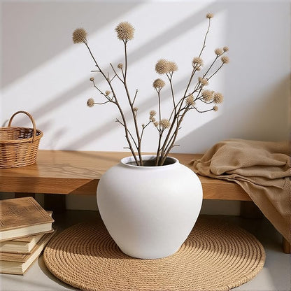 Rustic Matte Ceramic Vase for Home Decor, 7.48 Inch Farmhouse Minimalist White Round Vase for Flowers, Living Room, Kitchen, Table, Entryway, Decorative Pottery Vases for Centerpiece, Bedroom