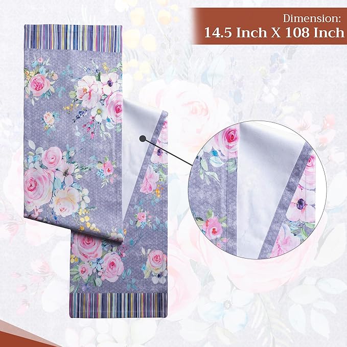 Maison d' Hermine Table Runner 100% Cotton Single Layer Table Runners 108 inches Long Decorative for Home Dining Party Wedding Bridal Shower Spring Summer (Sweet Rose Lavender - Lush, 14.50" x 108")