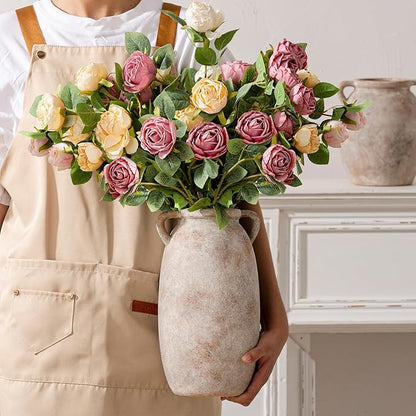 Ceramic Flower Vase 12 inch Farmhouse Rustic Vase Decorative Pottery Terracotta Tall Vases for Home Decor Table Mantle Fireplace Living Room Bathroom Wedding Centerpiece (Large-Terracota)