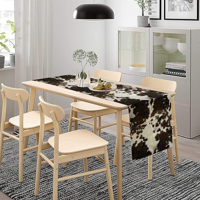 Cow Print Table Runner, Brown Cowhide Print Western Style Table Runner Country Farmhouse Cottage Cow Patten Table Decoration for Home Kitchen Dining, 13x108 Inch
