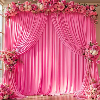 Hot Pink Backdrop Curtain 10 Panels-Wrinkle-Free Polyester Photography Drapes for Wedding Party Photo Background Decorations- 40 X10FT