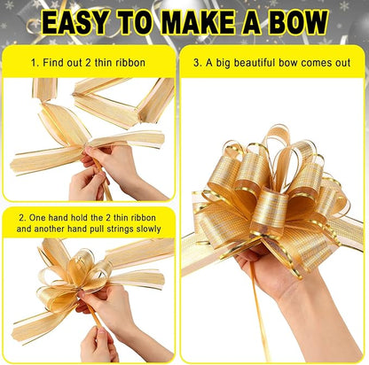 WILLBOND 20 Pieces 6 Inch Pull Bows Gift Wrapping Ribbon Pull Bows for Christmas Wedding Baskets Valentine Multicolor Wrap Accessory for Gift Present Holiday Decor(Black, Gold)