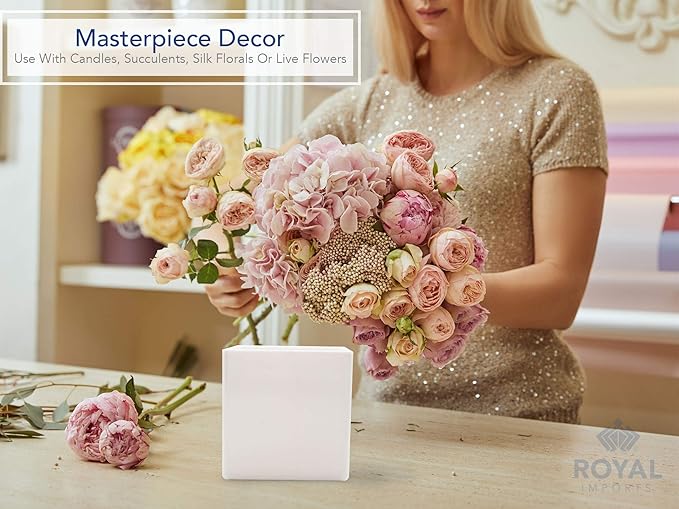 Royal Imports Flower Acrylic Vases Cubes - Decorative Centerpiece for Home or Wedding - Non Breakable Plastic, 5" - White