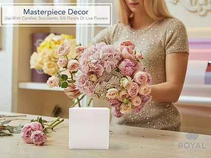 Royal Imports Flower Acrylic Vases Cubes - Decorative Centerpiece for Home or Wedding - Non Breakable Plastic, 6" - White