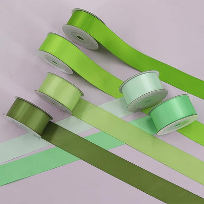 Sage Green Satin Ribbon Solid Fabric Ribbons 1'' inch Double-Faced Satin Ribbon for Gift Wrapping, Wedding, Birthday, Baby Shower Decor Floral Bouquet Crafts- 6 Colors X 5 Yards Each