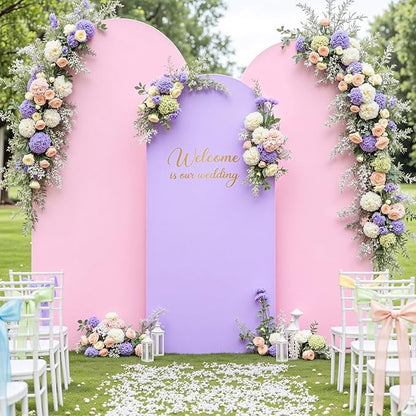 Pink and Lavender Arch Backdrop Cover 8FT 7.2FT 6.6FT Arch Covers Stretchy Backdrop Set of 3 Wedding Arch Cover Spandex Fitted Double-Color Fabric Arch Covers for Party Baby Shower Birthday Decoration