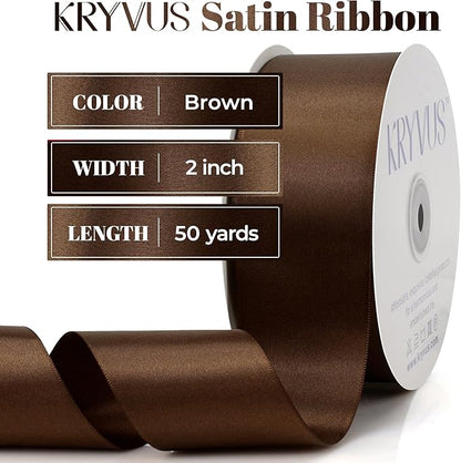 Brown Satin Ribbon, Double Faced 2 Inch X 50 Yards Brown Ribbon, Premium Satin Ribbon for Gift Wrapping, Crafts, Hair Bow Making, Sewing, Flower Bouquet, Wedding Party Decor