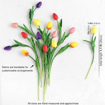 FiveSeasonStuff Real Touch Tulips Artificial Flowers – 15 Stems Faux Tulip Bouquet in Gift Box for Wedding, Home Decor, Party, Floral Arrangements (Rainbow Colors)