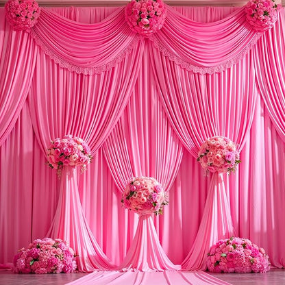 Hot Pink Backdrop Curtain 4 Panels-Wrinkle-Free Polyester Photography Drapes for Wedding Party Photo Background Decorations- 16 X10FT (Hot Pink)