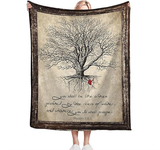 Christian Tree of Life Throw Blanket - Soft, Warm & Cozy Fleece for Women & Men - 80"x60"