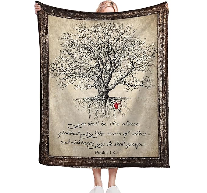 Christian Bible Tree of Life Throw Blanket - Religious Gifts and Decor for Women Men Adults - Soft Warm Cozy Fleece for Couch Sofa Bed 60"x50"