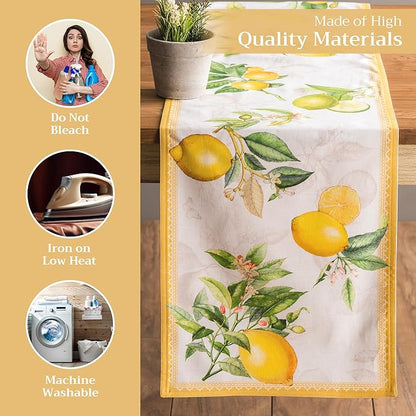 Maison d' Hermine Table Runner 100% Cotton Double Layer Table Runners 108 inches Long Decorative for Home Kitchen Dining Party Wedding Bridal Shower Spring Summer (Limoncello, 14.50" x 108")