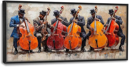 Music Cello Large Wall Art Musician Performance Pictures Wall Decor Musical Canvas Vintage Print Painting Modern Artwork Home Decoration for Living Room Bathroom Bedroom Office Framed 60"x30"