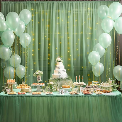 20x8ft Olive Green Tulle Backdrop Curtain with Lights String for Parites, Sheer Backdrop Curtains for Wedding Baby Shower Birthday Party Photo Shoot Decorations