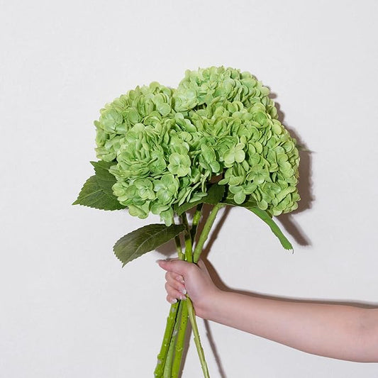 WILD WORKS Artificial Flower Natural Lifelike Real 21 inch Latex Long Stem 4PCS Dark Green Hydrangea Flower Bouquets for Home Party Outdoor Wedding Table Centerpiec Decor