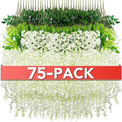 Wisteria Hanging Flowers,Fake Hanging Flowers,Wisteria artificiales Garland for Home Wedding Arch Floral Party Garden Ceremony Outdoor Decor,3.6 feet Long(75,White)