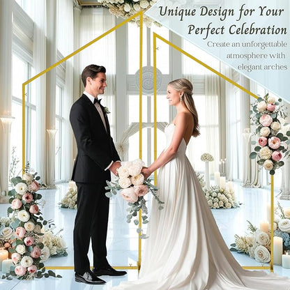 Wedding Arch Backdrop Stand for Parties Set of 2, 7FT/6.7FT Gold Wedding Arches for Ceremony - Reusable Metal Square Balloon Arch Frame for Birthday Party Bridal Baby Shower Graduation Decoration