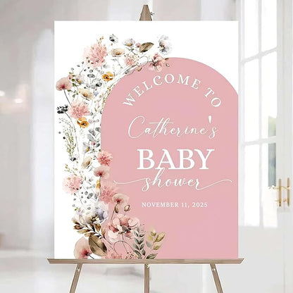 Editable Wildflower Baby Shower Welcome Sign, Personalized Boho Floral Baby Shower Sign, Spring Flowers Theme, Elegant Flower Decorations, Custom Name Signage for Boy or Girl #12