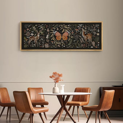 SIGNFORD Large Framed Canvas Print Wall Art Enchanted Wildlife Garden Illustrations Modern Art Relax/Calm Warm for Living Room, Bedroom, Office - 60"x20"