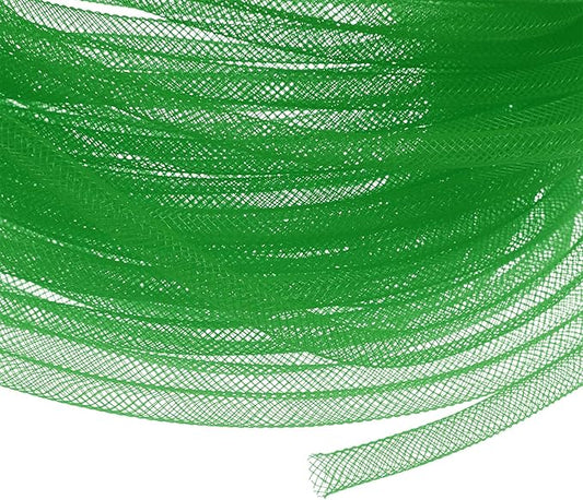 Mesh Tube Ribbon 25 Yards, 6mm Elastic Fabric Ribbons Mesh Tubing for Crafts/Gift Wrapping/Flower Bouquets/Wedding/Birthday/Holiday/Wreaths Christmas/Decoration[Grass Green]