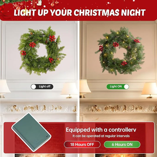 2Pack 6FT Christmas Garland Faux Cypress Pine Cedar Garland with 20 LED Lights, Holiday Garland for Home, Wedding, Party Decorations