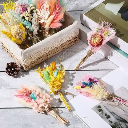 Layhit 12 Pack Boho Dried Flower Bouquet Mini Wedding Handmade Dry Flowers Decor for Vase Crafts DIY Photo Boutonniere for Men Floral Plant for Bridesmaid Gift Birthday Decor(Lively)