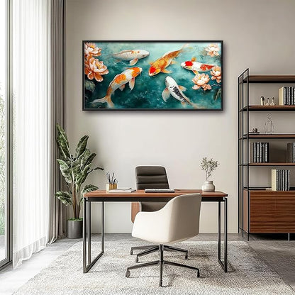 Carp Fish Large Wall Art Framed Japanese Wall Decor for Living Room Asian Fish Pictures Oversized Canvas Print Painting Modern Extra Large Framed Artwork for Bedroom Office Home Decor 60"x30"