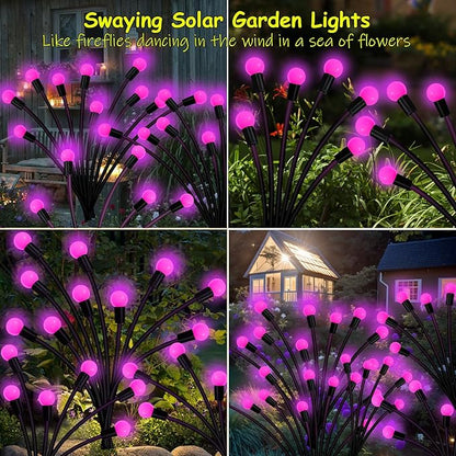 Kohlrabi Solar Garden Lights Outdoor, 6 Pack 60 LED Pink Firefly Lights Waterproof, Sway by Wind, Solar Swaying Light for Yard Patio Backyard Garden Planter Flower Bed Pathway Outdoor Decoration
