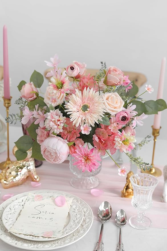 Artificial Flowers Roses Fake Flowers with Stems Light Pink Artificial Flowers for DIY Bridal Bouquets Faux Flowers Centerpieces for Table Home Decor