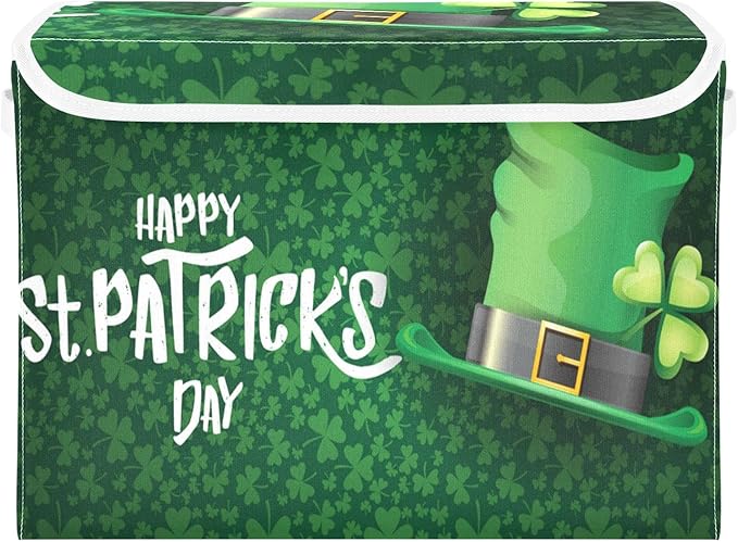 senya St. Patrick's Day Storage Baskets Collapsible Storage Bins with Lids, Saint Patrick's Day and Green Hat on Shamrock Storage Boxes Clothes Baskets for Organizing