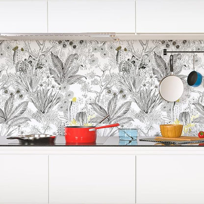Wudnaye Floral Peel and Stick Wallpaper Vintage Contact Paper 17.7 inch × 393.6 inch Gray Flower Wallpapers Stick and Peel Removable Contact Paper White Waterproof for Bathroom Self Adhesive Vinyl