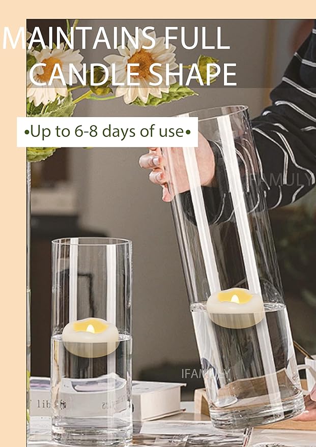 Floating Candles, 12 Packs 2.3 Inch Flameless LED Candle, 160+ Hour Battery Operated Waterproof Tealights for Wedding Centerpieces Marriage Proposals Pool Party Cylinder Vases Spa Christmas New Year