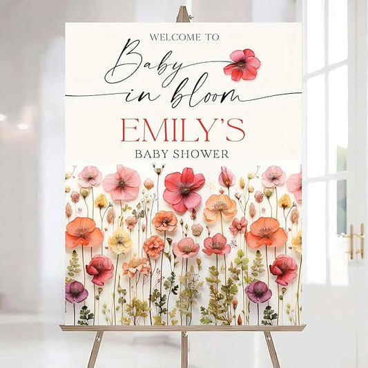 Editable Wildflower Baby Shower Welcome Sign, Personalized Boho Floral Baby Shower Sign, Spring Flowers Theme, Elegant Flower Decorations, Custom Name Signage for Boy or Girl #1