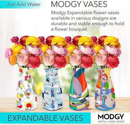 MODGY Expandable Flower Vase Set, Plastic Decorative Modern Foldable Printed Vases for Centerpieces for Wedding, Dining Table, Home Decor, Living Room, Bathroom, Office, Frank Lloyd Wright, 4 Pack